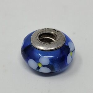 Pandora Blue Murano Glass Daisy Floral Charm Sterling Silver 925‎ ALE Bead